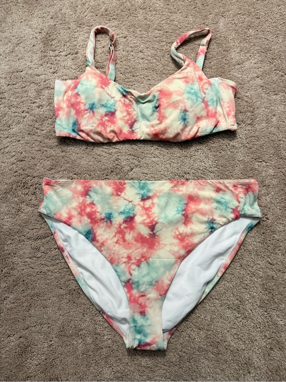 Time and Tru Tie-Dye Bikini Set in Coral, Aqua & Cream
